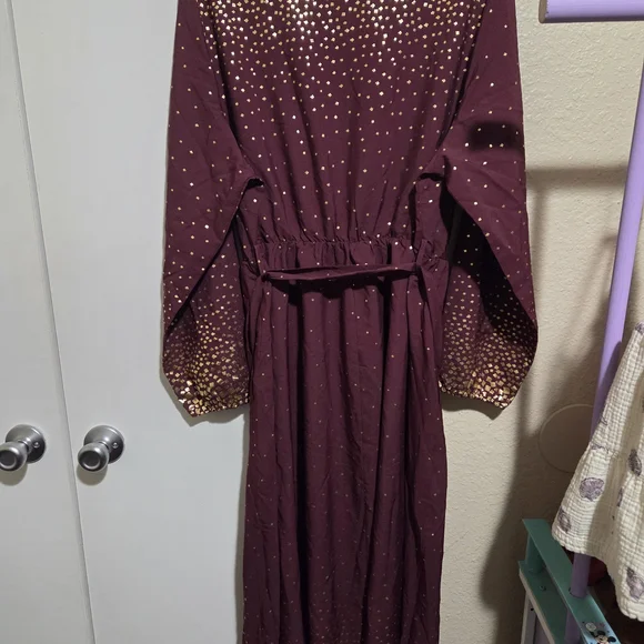 BloomChic Burgundy Maxi Dress with Gold Square Accents - Picture 2 of 6